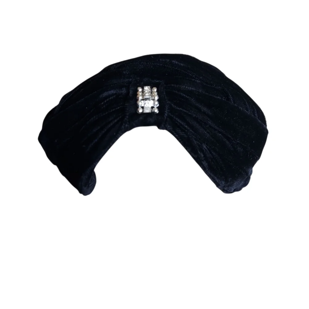 Valerie Modes Vintage Black Velvet Hat With Rhinestone Beaded Centerpiece Brooch